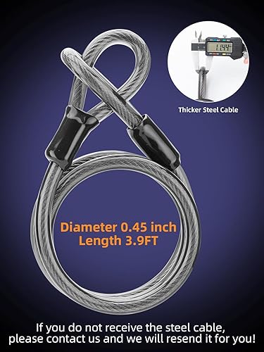 Miniatura 5 de ROCKBROS Juego de candados para bicicleta de alta resistencia con cable de acero de seguridad de 4 pies, cerraduras en U para bicicleta con llaves