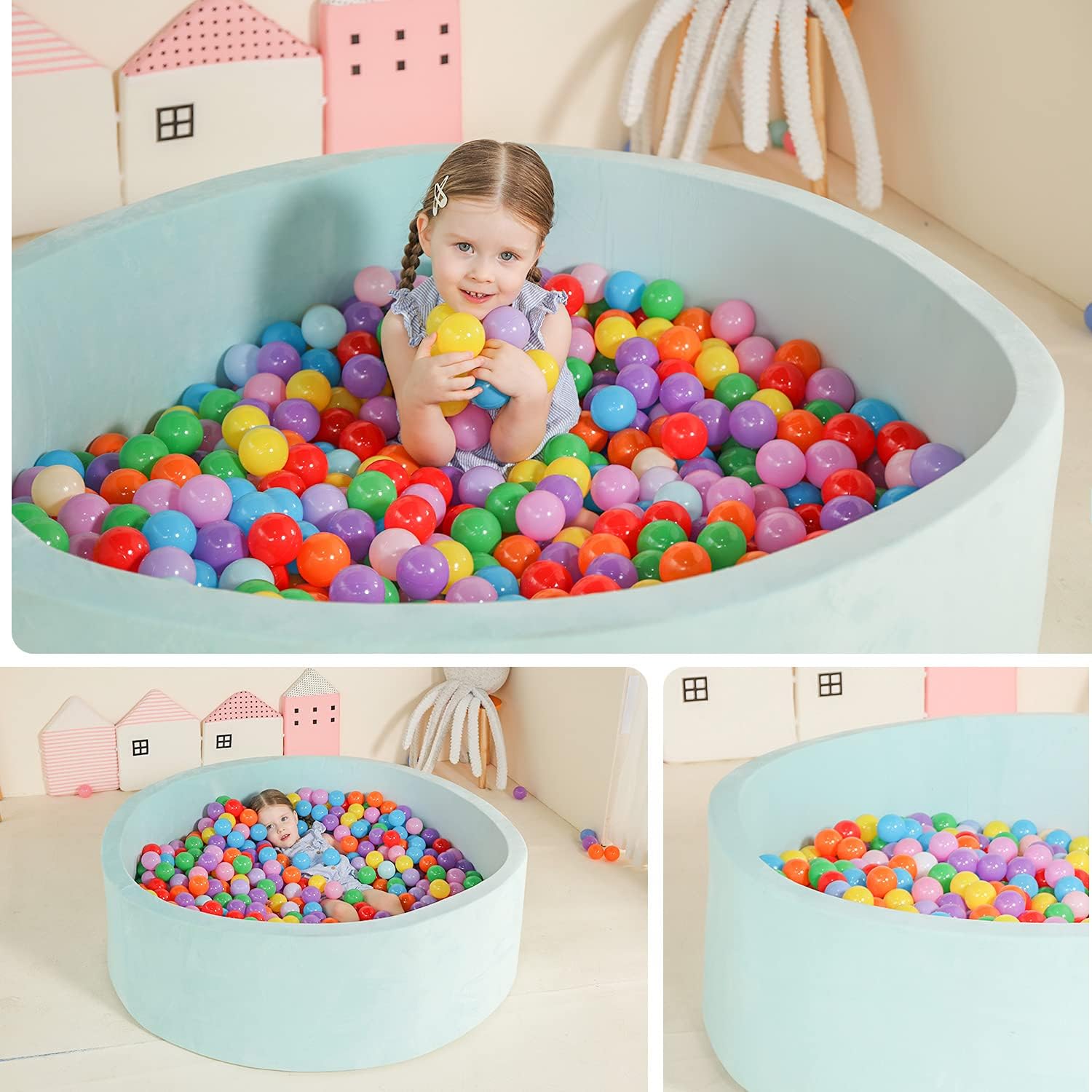 TRENDBOX 47inch Extra Large Memory Foam Ball Pit for Baby, Coral Fleece Toddler Soft Round Ball Pool - Light Green