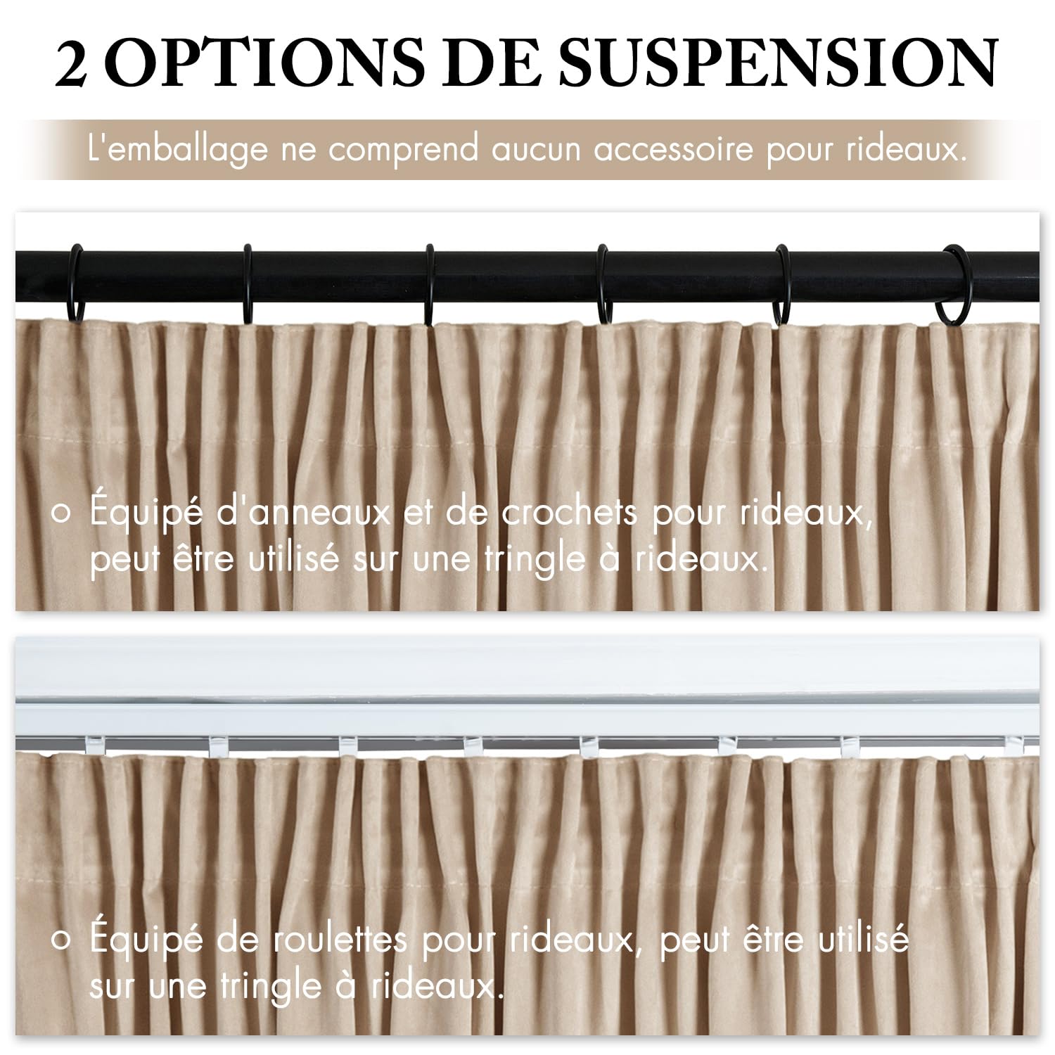 MIULEE Rideau Velours Galon Fronceur 2 pièces Beige foncé 140x280cm | Rideau en velours épais semi-occultant, isolation thermique, galon fronceur, style luxueux adapté à toutes les pièces