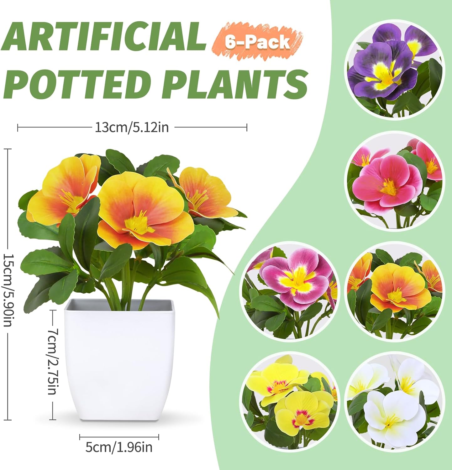 Artificial Pansy Flowers in Pots (6 Pack) – Bathroom Decor Plants Mini Faux Plants for Bathroom Decor, Office Desk & Home – Small Artificial Plants in Pots Mini Fake Plants Fake Greenery Gift Set