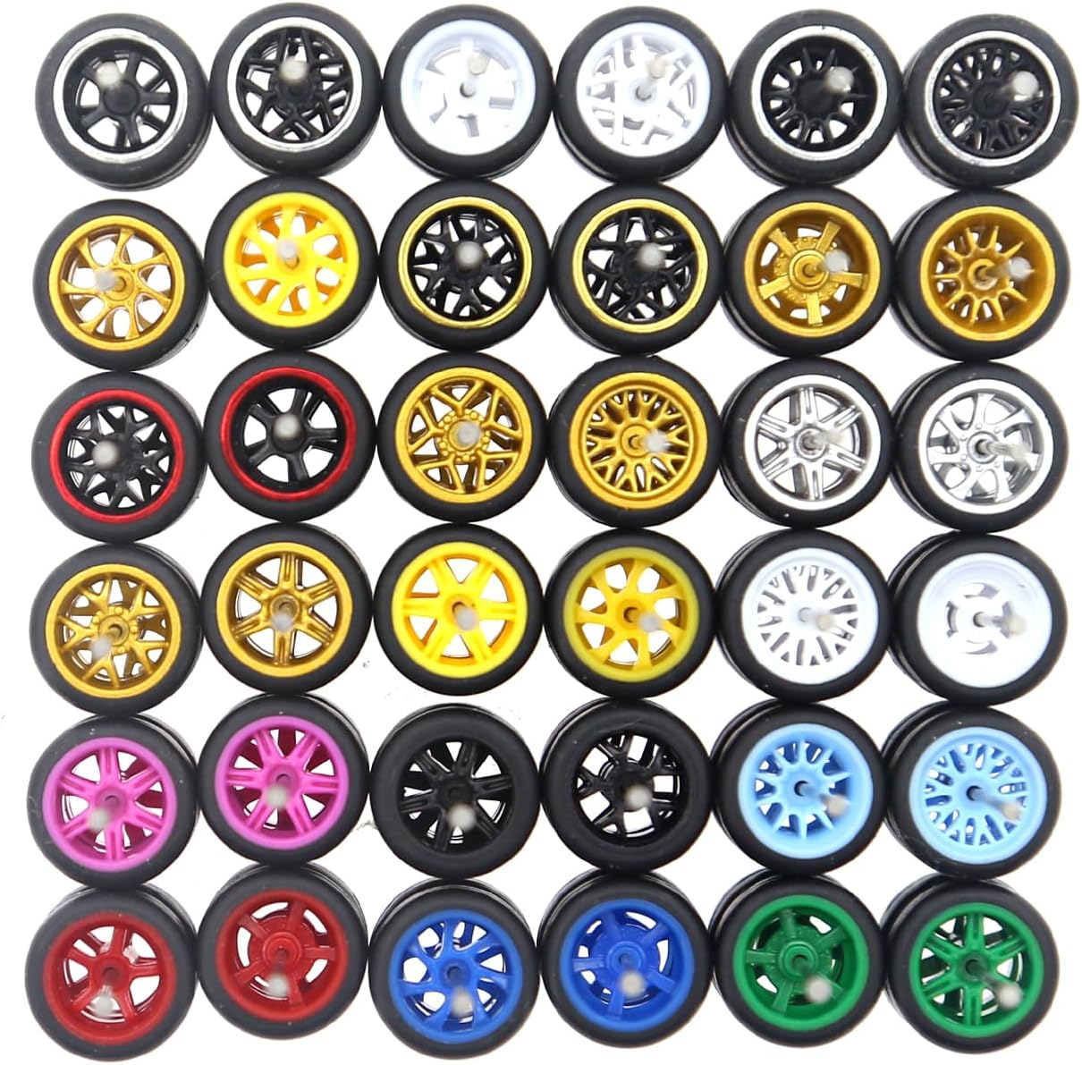 1/64 Wheels & Tires for 1/64 Toy Cars (10 Sets Packaging), Random Color Rims Tires Set for 1/64 Scale Cars