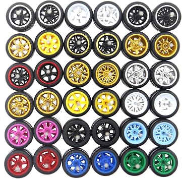 1/64 Wheels & Tires for 1/64 Toy Cars 10 Sets Packaging, Random Color Rims Tires Set for 1/64 Scale Cars