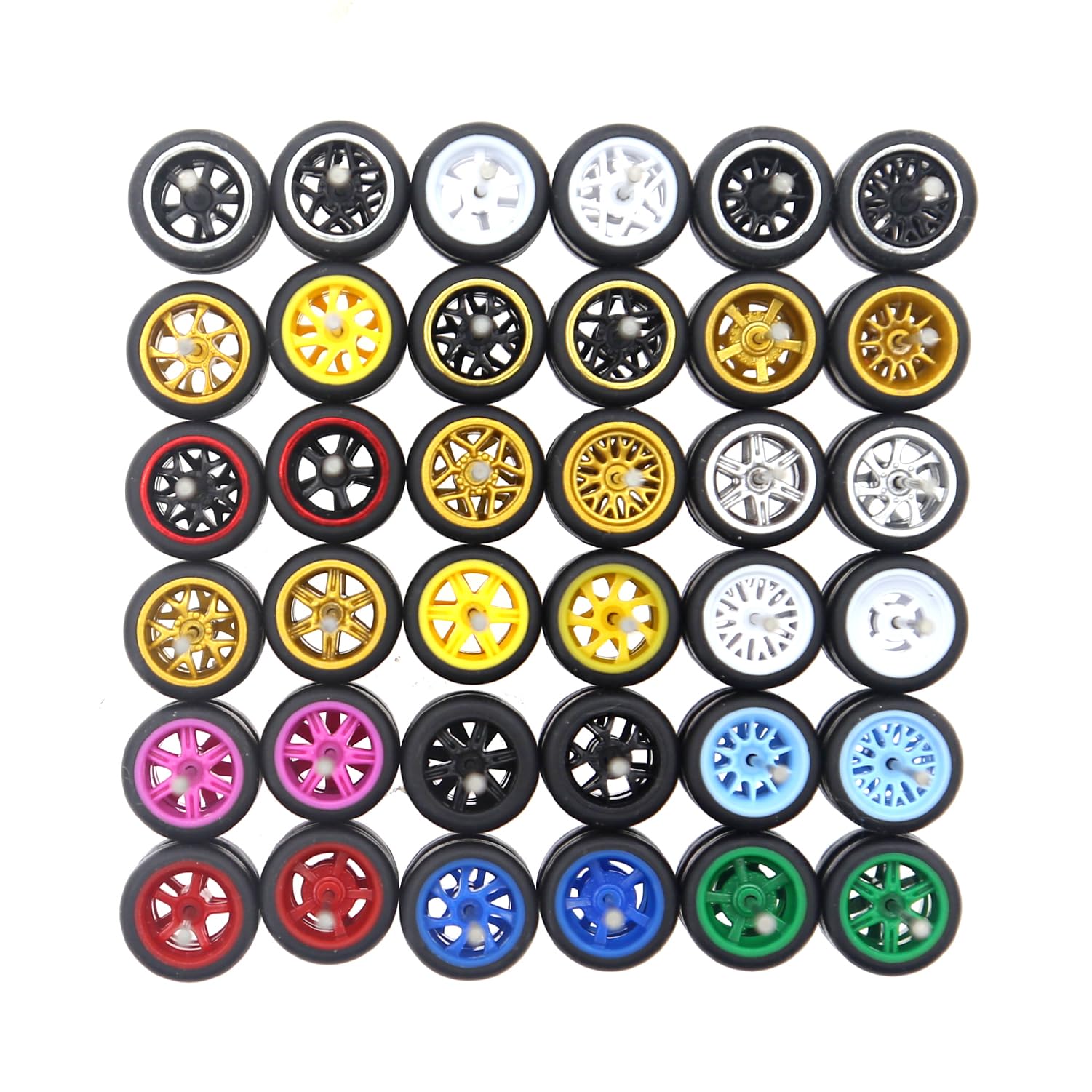 BrickBounty 1/64 Wheels & Tires for 1/64 Toy Cars (10 Sets Packaging), Random Color Rims Tires Set for 1/64 Scale Cars