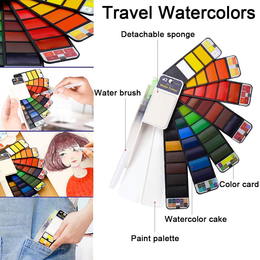 Dyvicl Watercolor Paint Set, 42 Assorted Colors Foldable Paint Set with