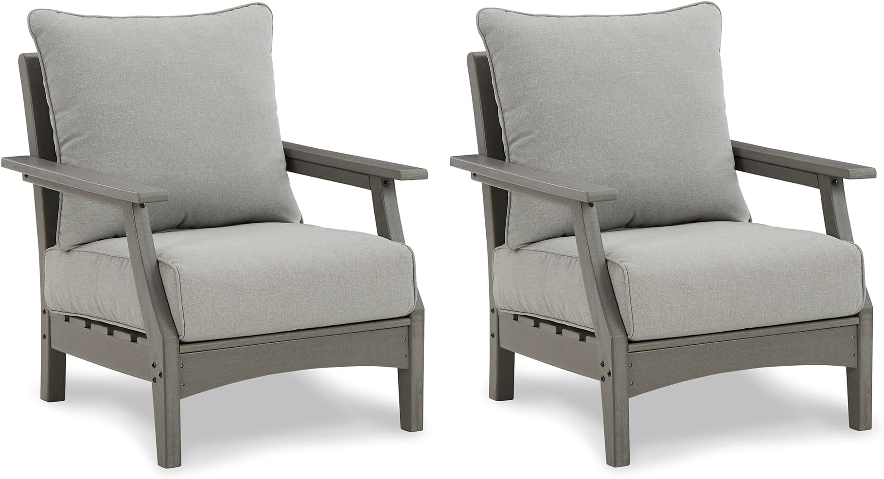 Signature Design by Ashley Outdoor Visola Patio HDPE Cushioned Lounge Chair, 2 Count, Gray