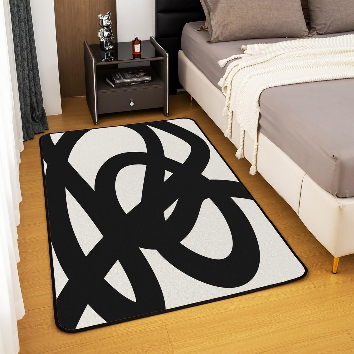 Kids Abstract Area Rug 5x7 Beige and Black Decor Carpet for Boys Girls Teens Modern Art Living Room Rugs for Bedroom Geometric Indoor Floor Mat Soft Non-Slip