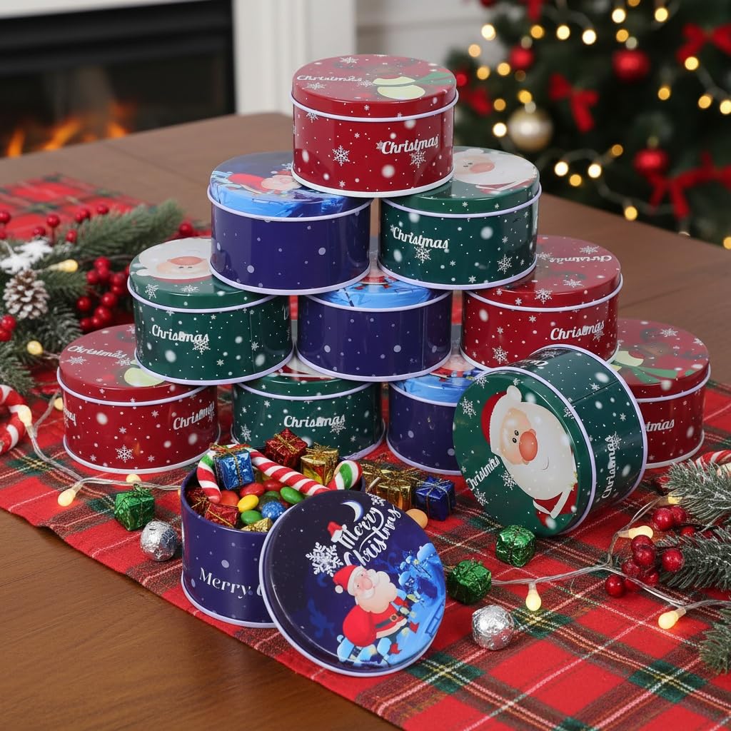 DIYDEC 3 Pack Christmas Cookie Tins Nesting Set - Large, Medium, Small Metal Tins With Lids & Ribbon - View #10