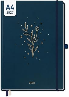 Häfft® Wochen-Notiz-Kalender 2027 A4 - Terminplaner & Notizbuch in einem - Wochenplaner Kalenderbuch, Notiz-Timer mit praktischer Einstecktasche "Night Flower"