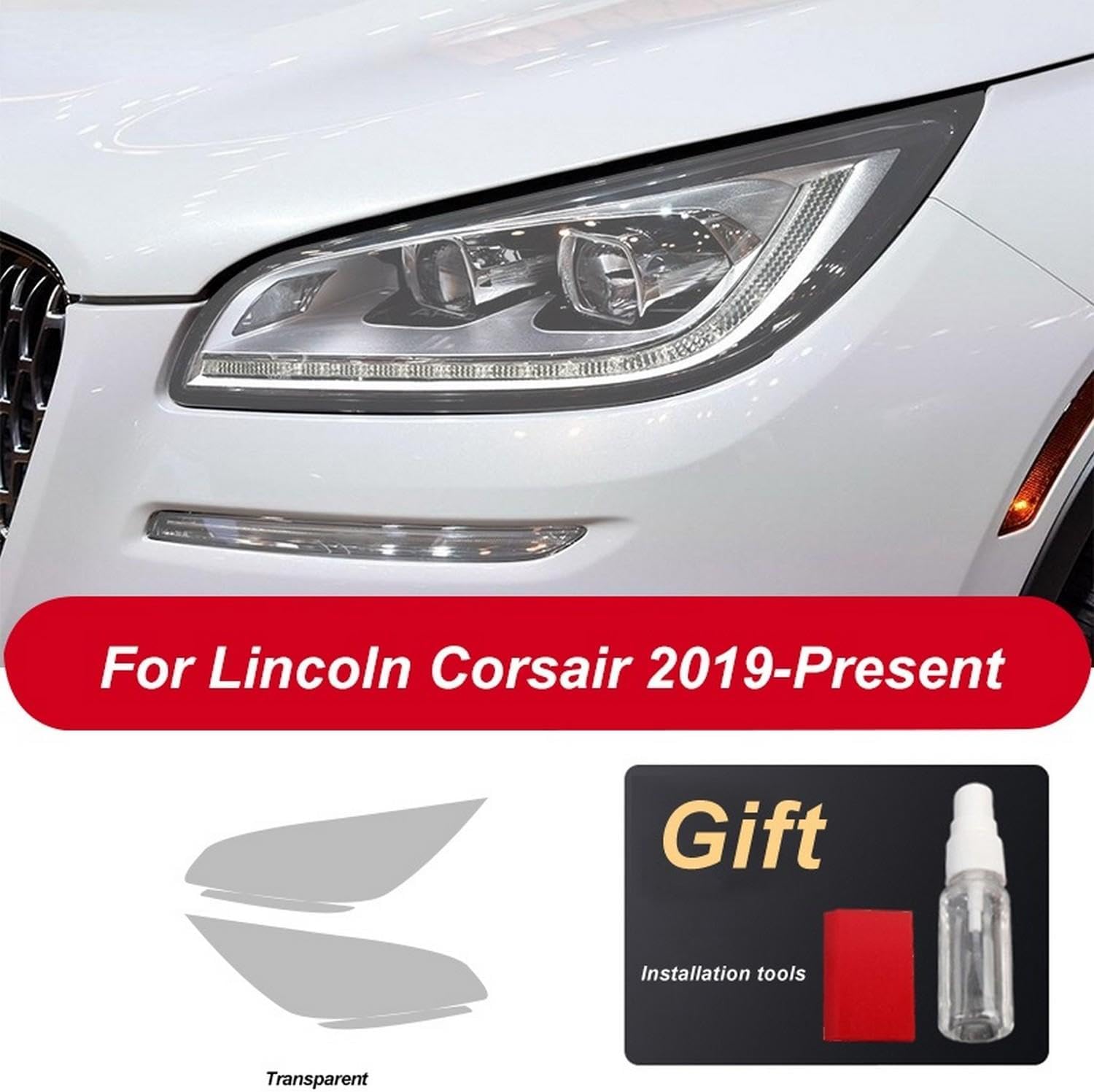 JCAKES 2 Pcs Car Headlight Protective Film Vinyl Restoration Transparent Black TPU Sticker，for Lincoln Corsair 2019 2020 Accessories