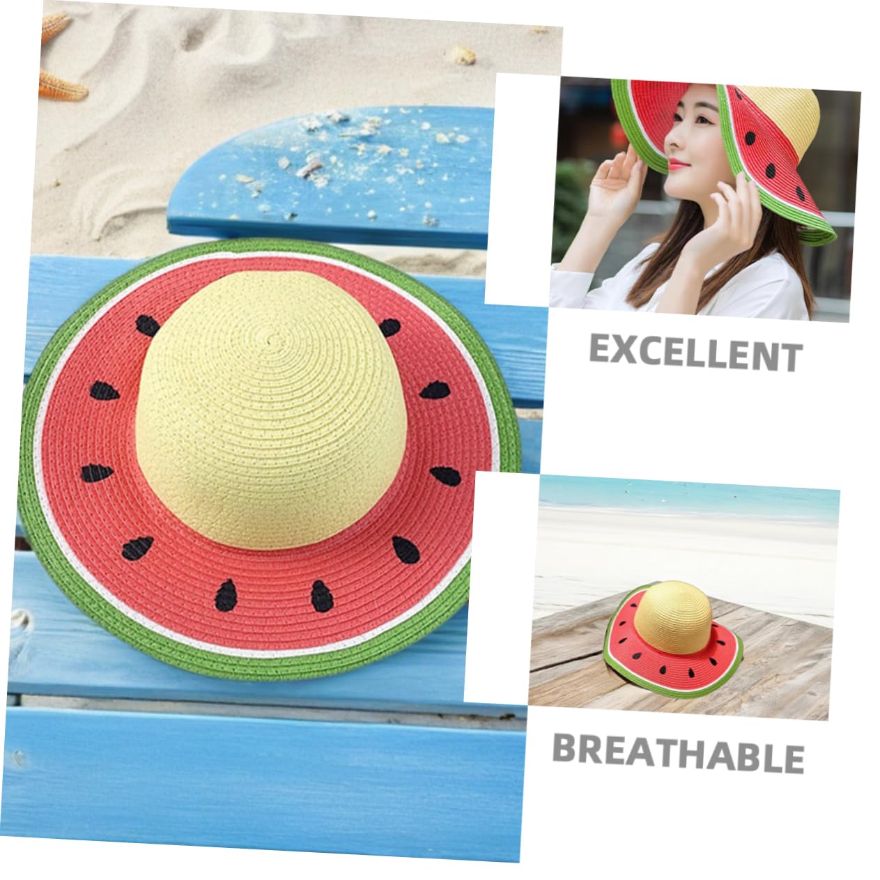 Zerodeko Sombrero de Paja de ala Ancha Diseño de Sandía para Niñas de 3 a 8 Años, Protección UV y Plegable para Verano, Playa y Camping al Aire Libre