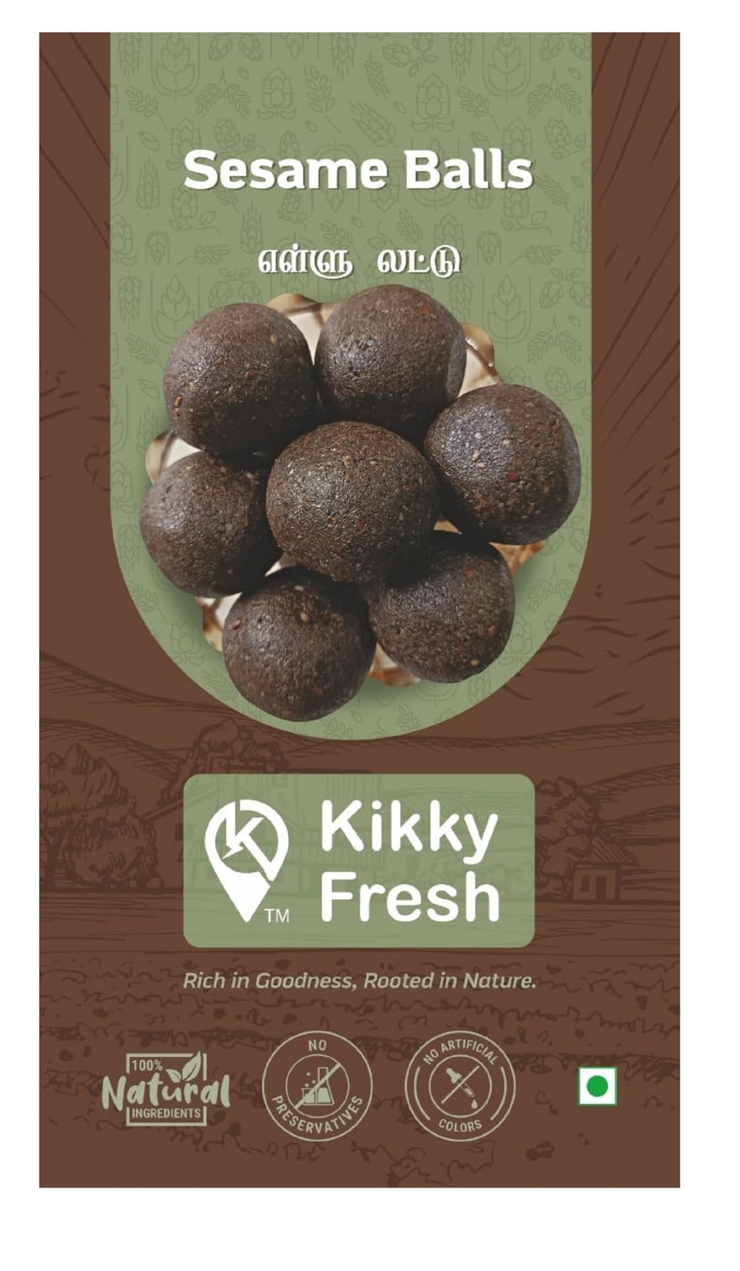Kikky Fresh Traditional Tamil Nadu Sesame Balls, Natural Ingredients with Jaggery and Cardamom,No Preservatives, No Artificial Colors 250g