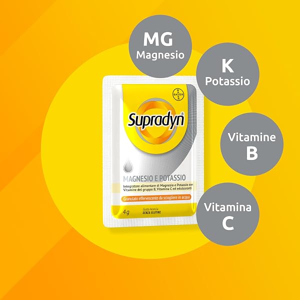 Supradyn Magnesio e Potassio Integratore Multivitaminico con Vitamine B, Vitamina C e Sali Minerali per Stanchezza, Caldo e Sport, 60 Bustine Effervescenti Senza Zucchero, Gusto Arancia - 4
