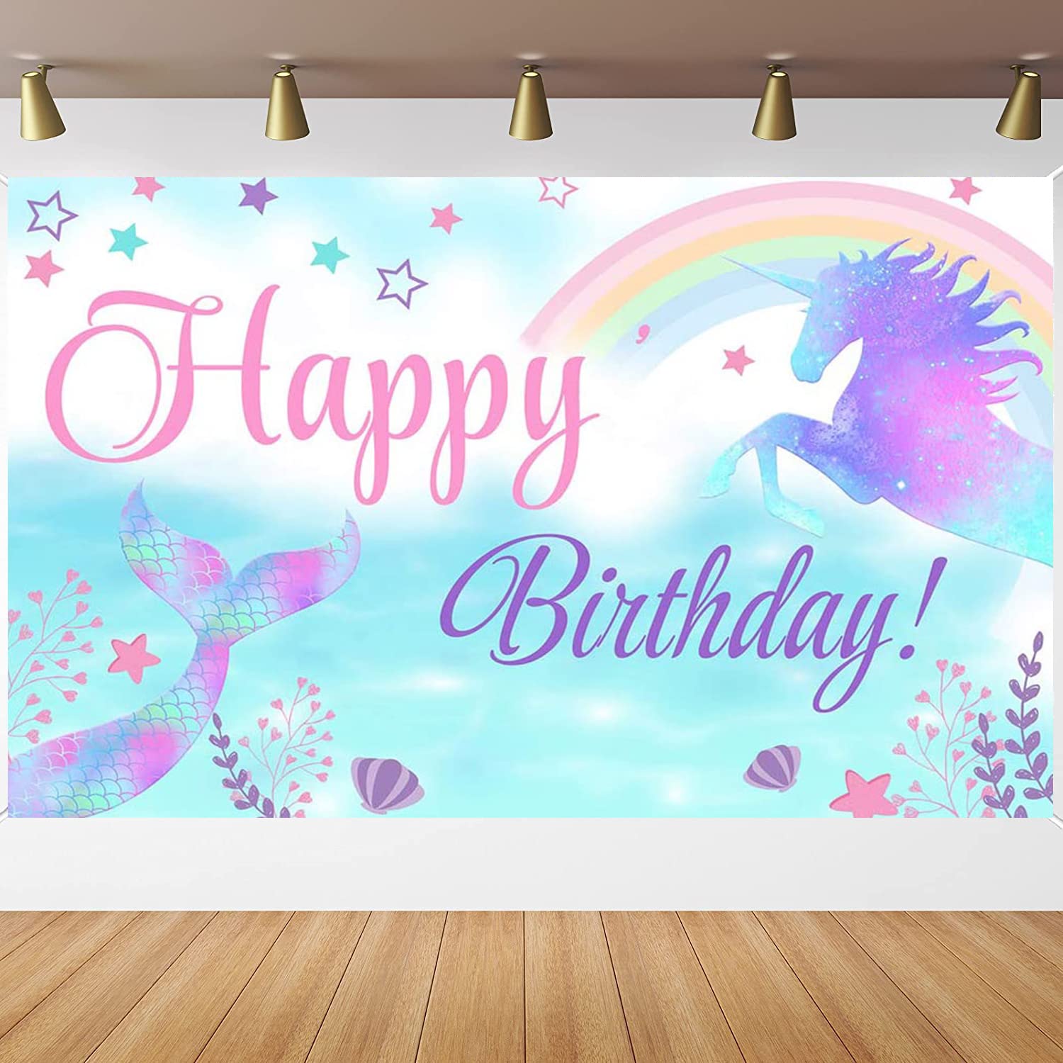 Mermaid Unicorn Birthday Party Photography Background Mermaid Tail Unicorn Birthday Party Decoration Cake Table Banner Photo Booth Props