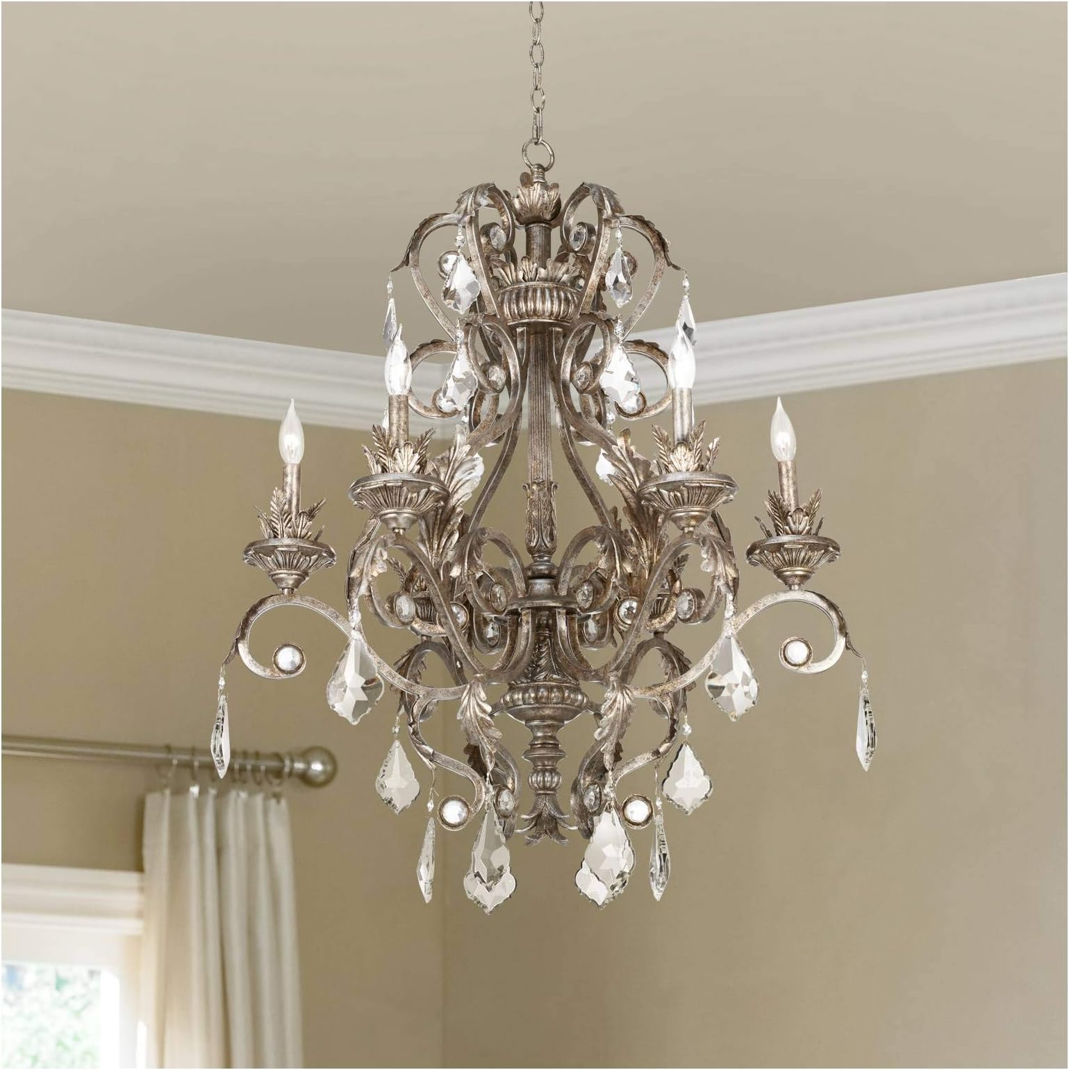 kathy ireland 30" Metallic Silver and Crystal Traditional Chandelier