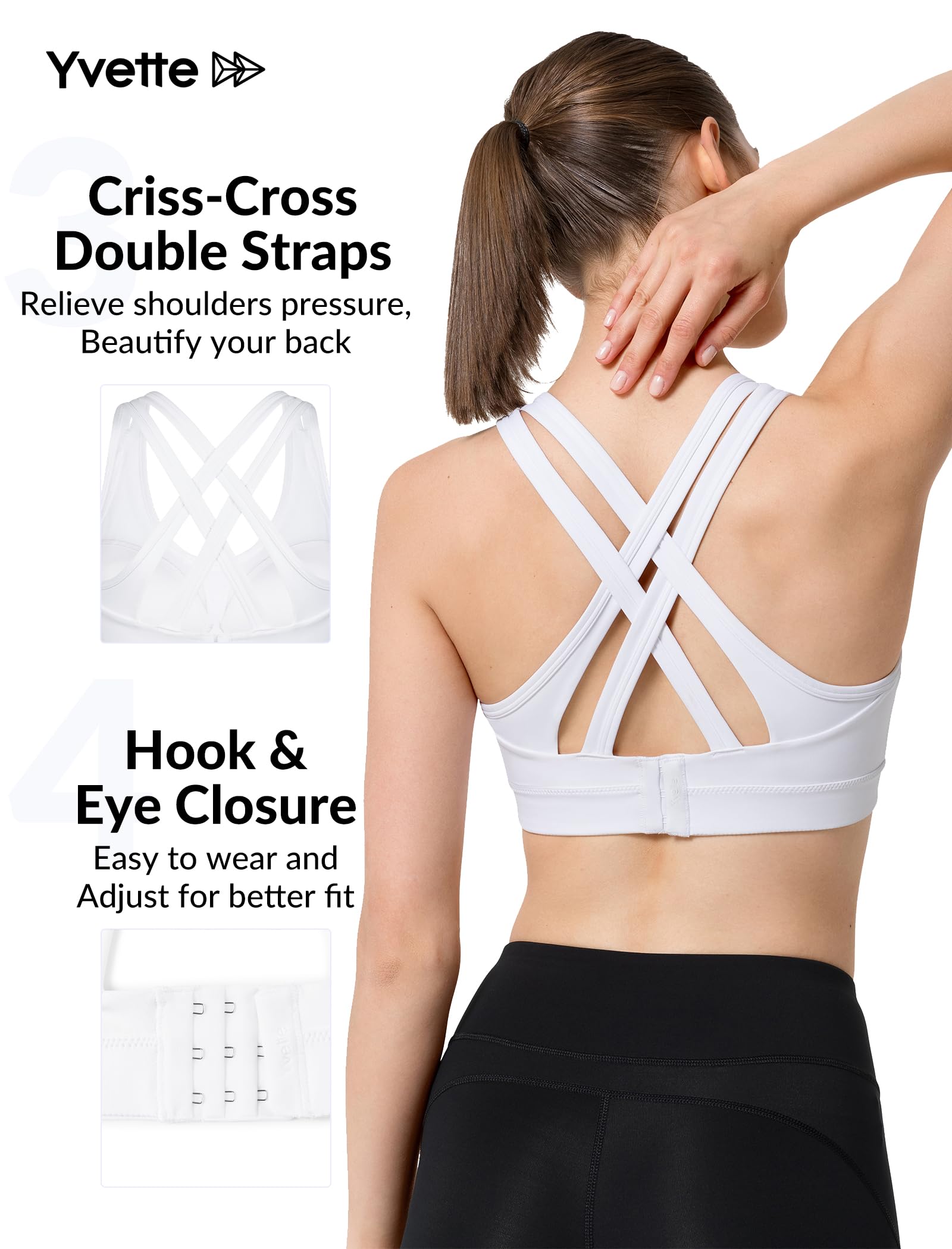 Yvette Soutien-gorge de sport à fort impact pour femme - Soutien-gorge de course à pied sexy pour grande taille