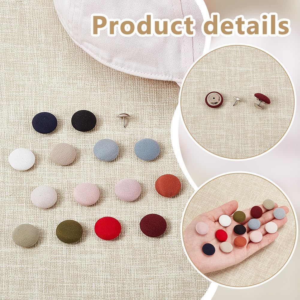AHANDMAKER 28 Sets Baseball Cap Button Top Replacement Hat Buttons, 14 Colors 0.68Inch/17.3mm Cloth Covered Hat Buttons, Hat Snap Button for Replacement Repair Jeans Blouse Handbags Sewing Supplies