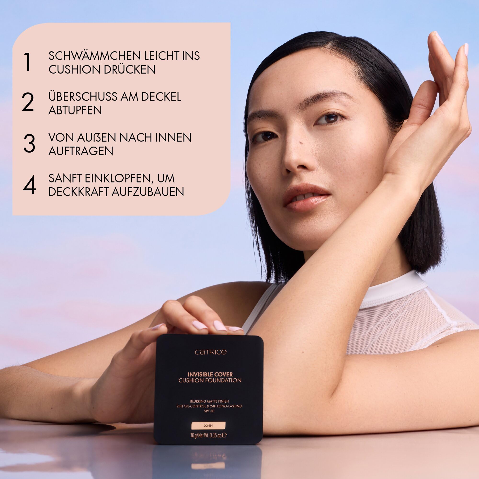 Catrice Podkład w poduszeczce Invisible Cover, długotrwały, matujący, wygładzanie, naturalny, matowy (10g)