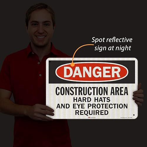Miniatura 8 de SmartSign Letrero "Peligro - Área de construcción, requiere cascos duros"  18 x 24 pulgadas 3M de aluminio reflectante de grado de alta intensidad