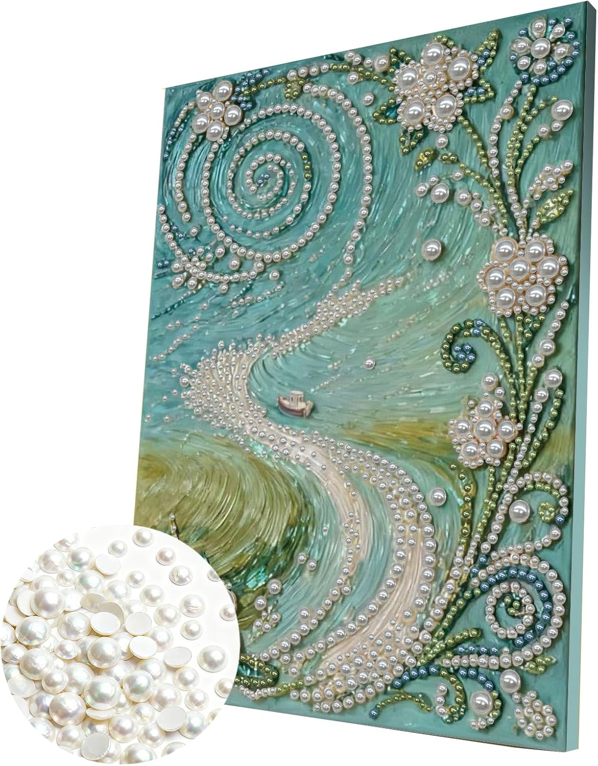 POETRYDRAW DIY Diamond Pearl Painting Kit for Adults Path Flower, Beginner Friendly Craft Kits with Frame 30x40cm, Home Decor Housewarming Gift, Diamond Dots Beads Canvas Art for Wall Decor