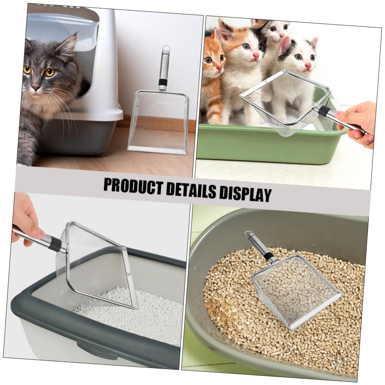 BESPORTBLE 4piezas Pala De Arena para Gatos De Inoxidable Malla Fina para Limpiar Excrementos De Mascotas Diseño Ergonómico y Amplia Boca
