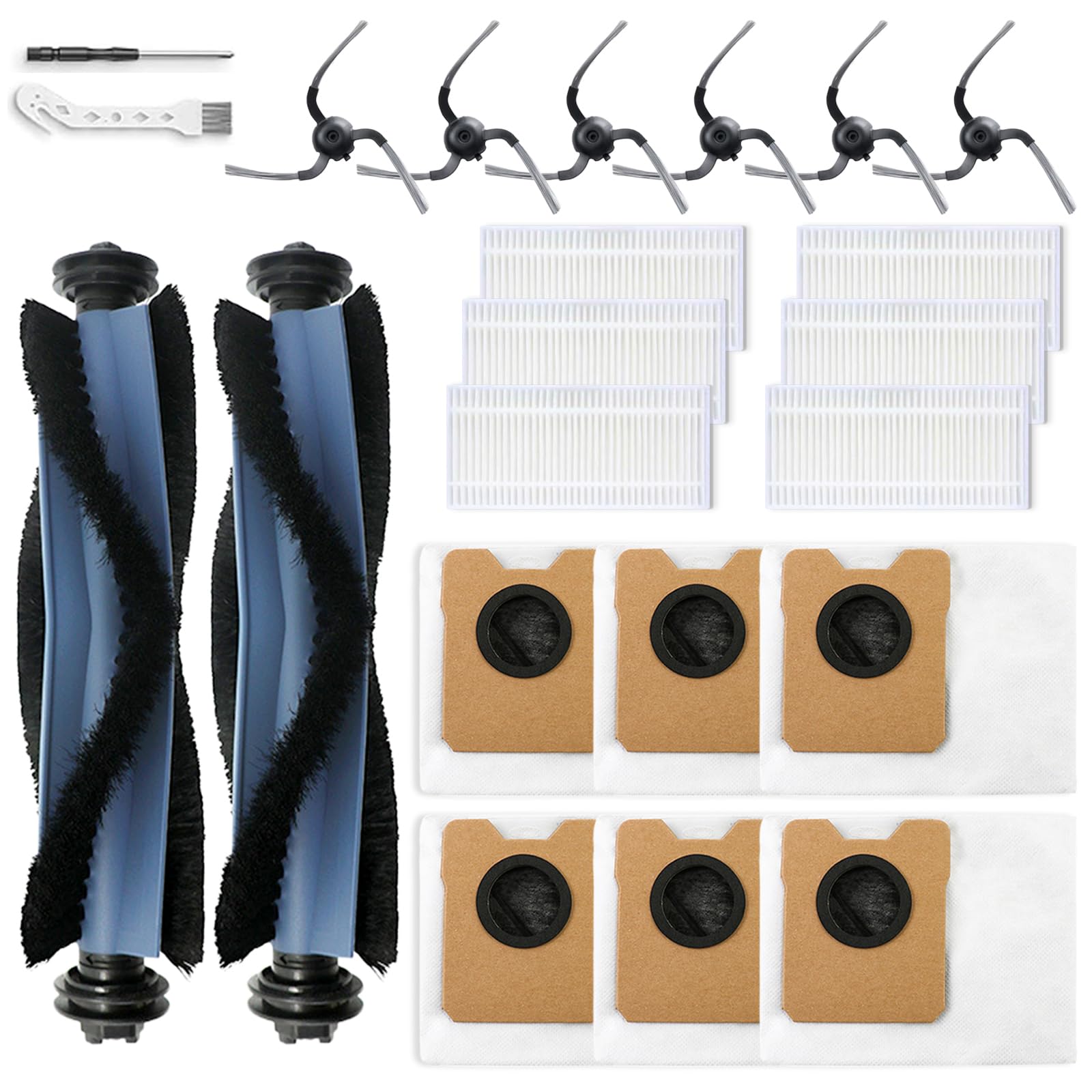 Auoiian C10 Replacement Parts Kit for eufy C10 Robot Vacuum - 22Pcs Complete Accessories Set with 2 Main Brushes, 6 Filters, 6 Side Brushes, 6 Dust Bags, 2 Cleaning Tools