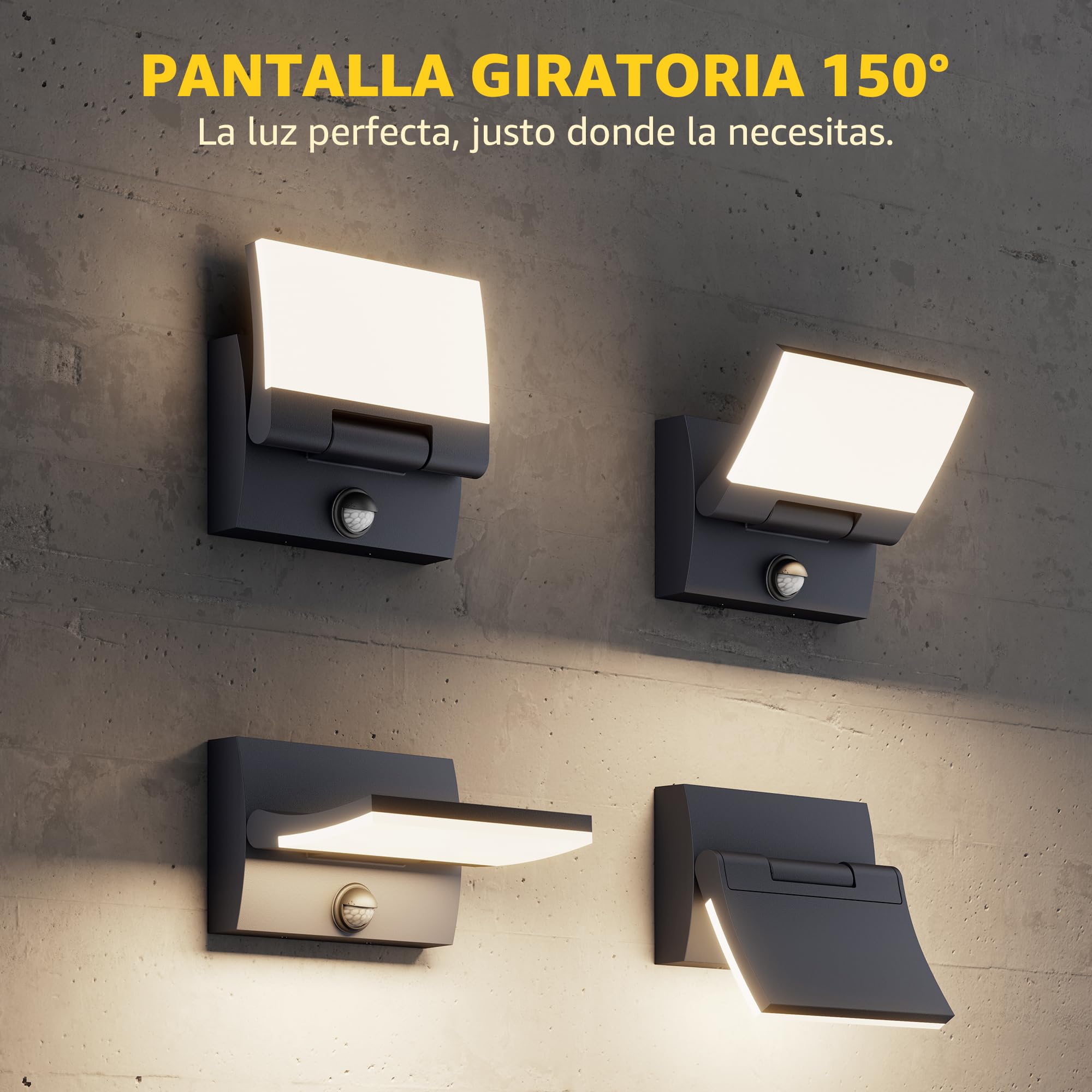 K-Bright 30W Apliques LED Exterior con Sensor de Movimiento,4000K,Antracita | Panel orientado 150°con protección IP65, Aluminio + PC, 144LED 2000lm para exteriores e interiores (entrada, terraza, jardín)