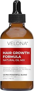 velona Hair Growth Formula - 4 oz | Castor, Amla, Jojoba, Argan, Rosemary, Peppermint, Tea Tree Oils, Vitamin E | Natural Mix with Organic Carrier and Essential Oils