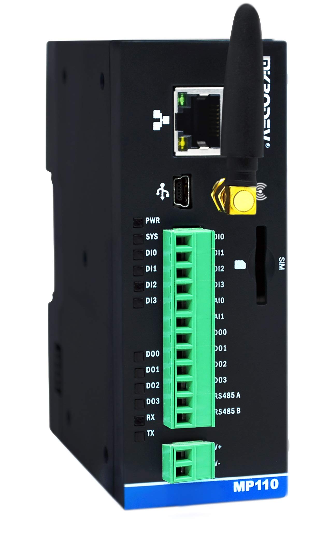 Programmable Logic Controller (PLC) - GSM/GPRS Integrated, 100 Mbit Ethernet. RS485, MQTT, MODBUS, 4 DI, 4 DO, 2 AI, IO Extension up to 196 points, Function Block Diagram- MP110_EG