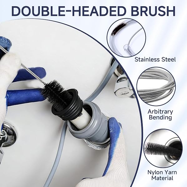 Lot de 3 Furet Deboucheur Canalisation et Brosse Nettoyage, Brosse Canalisation Deboucheur Canalisation Professionnel Flexible pour Évier Douche Baignoire et Deboucheur WC - 3