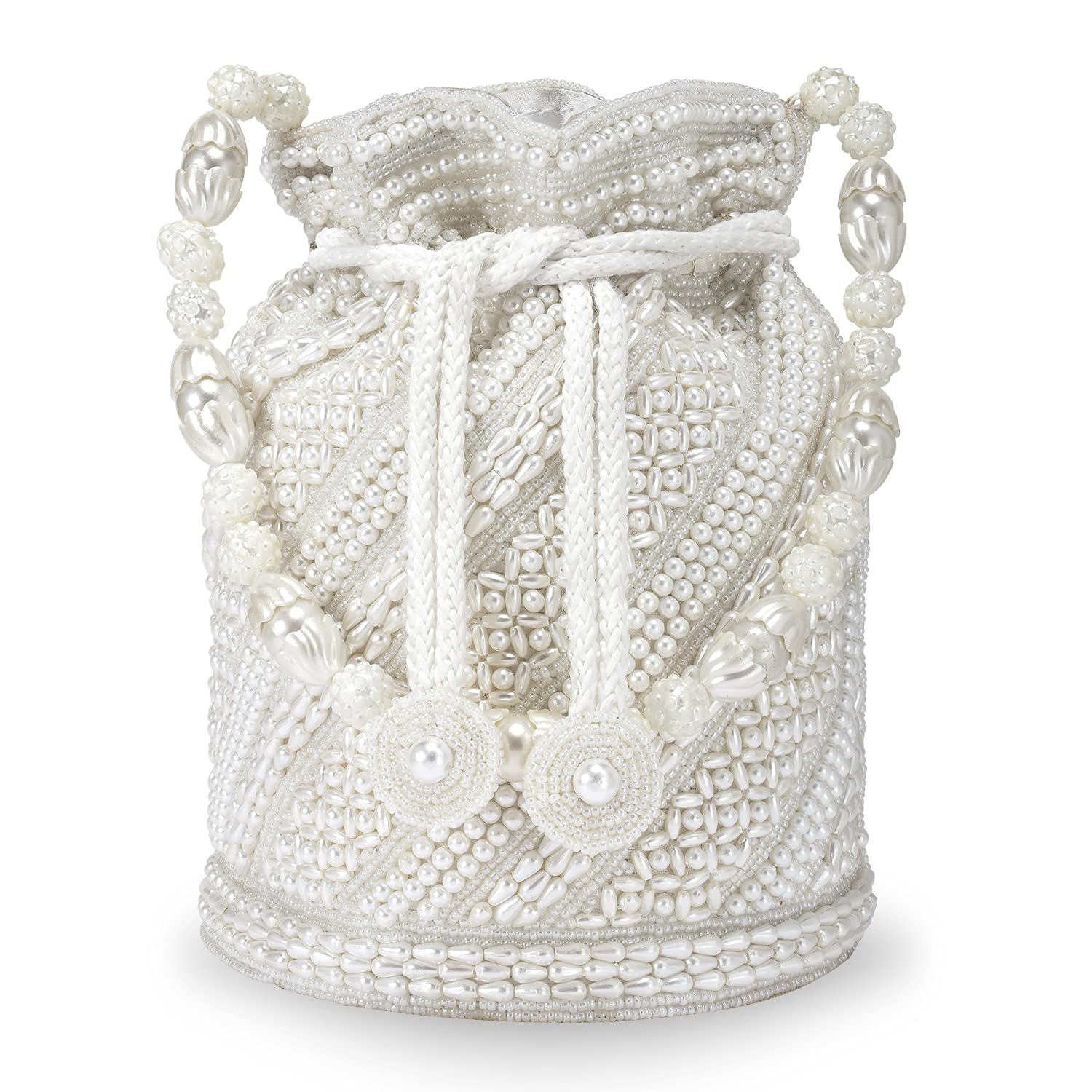 Potli Bags For Women Evening Bag Clutch Ethnic Bride Purse With Drawstring (P14W), White-image-49