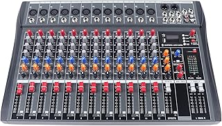 12 Channel Audio Mixer,Professional Sound System Mixer Board DJ Mixing Console,48V Phantom Power Audio Mixer with Bluetooth,Professional Audio Mixer for Studio Karaoke Live Music