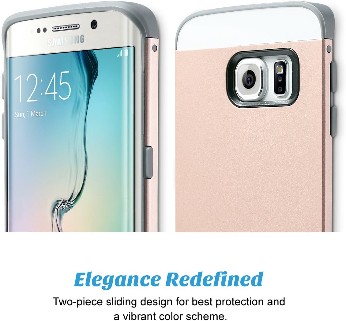 ULAK Galaxy S6 Edge Case, Slim Protect Hybrid with 2 Layer Cover PC and TPU Layers for Samsung Galaxy S6 Edge (5.1" inch) 2015 Release Rose Gold+Grey