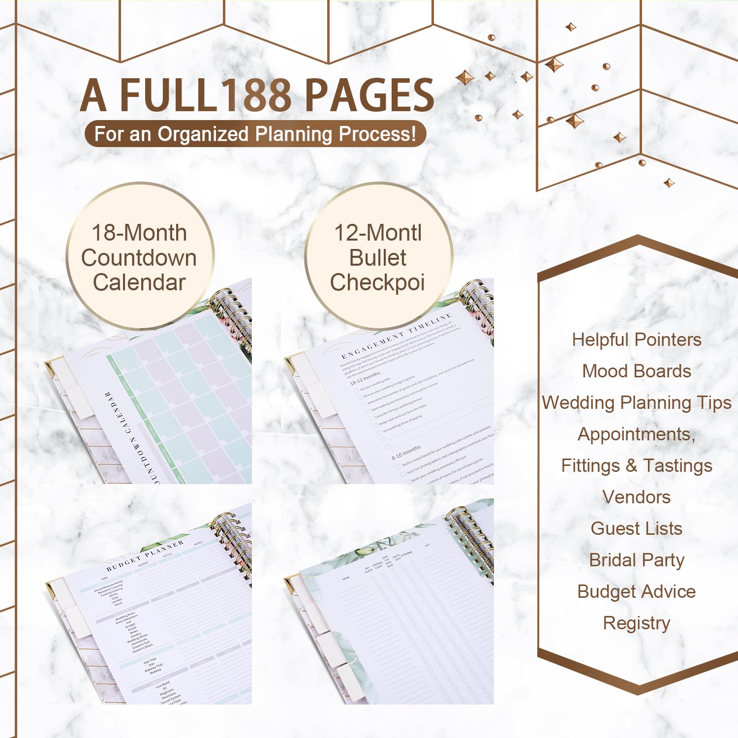 amazon-com-wedding-planner-and-organizer-for-the-bride-wedding-planning-book-188-pages-golden-foil-hardcover-with-metal-corner-6-inner-pockets-countdown-calendar-diary-engagement-gift-for-brides-and-grooms-office