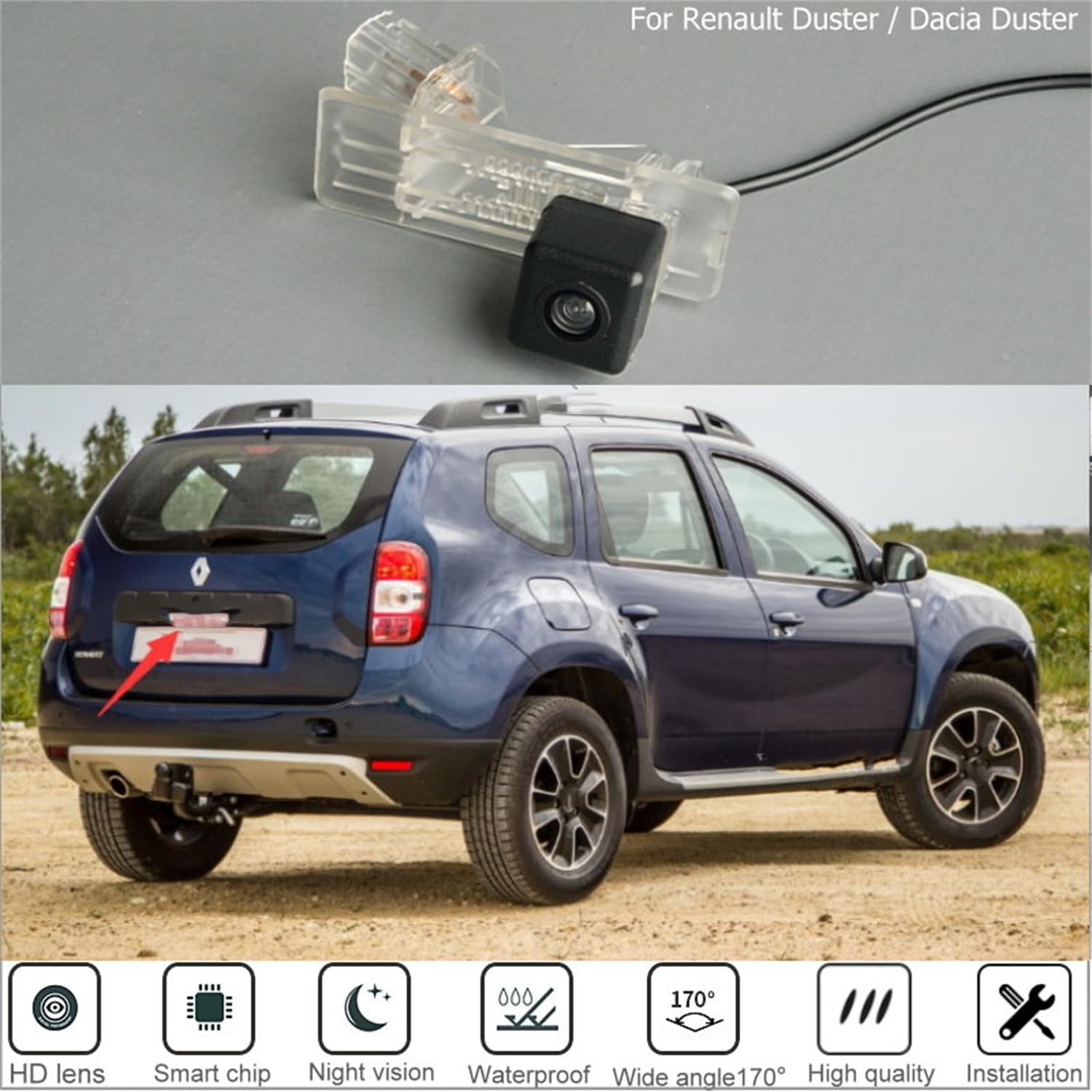 Telecamera Per Retromarcia Per Duster/Dacia Duster 2010~2018 2020,Impermeabile Visione Notturna Retrocamera per Auto HD Invertire la Telecamera