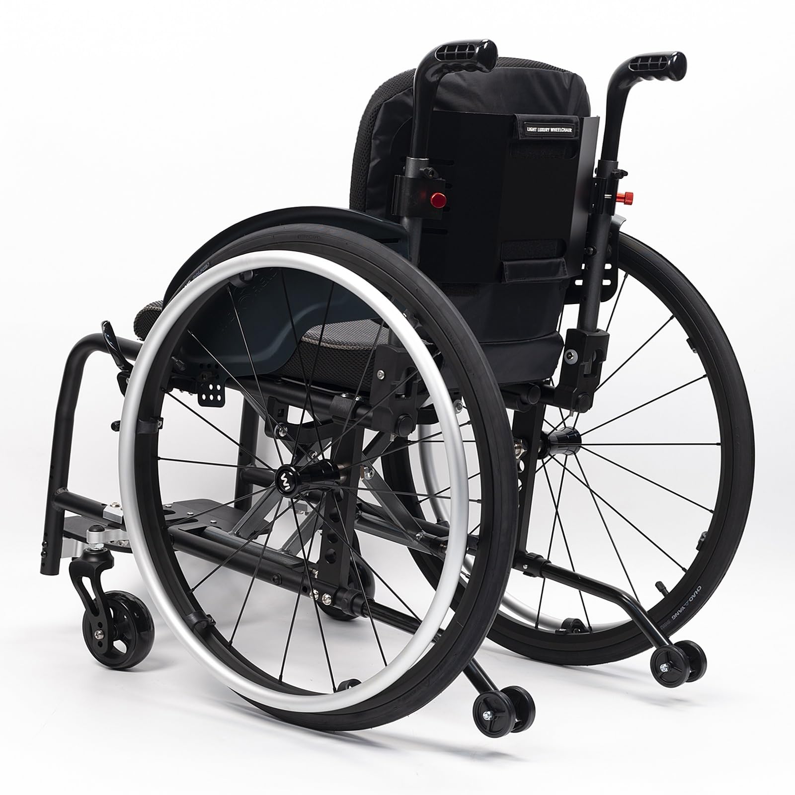Silla de ruedas manual ligera, silla de ruedas deportiva ultraligera portátil todo terreno, silla de ruedas plegable, sillas de ruedas de transporte con antivuelco(Black B,38cm/15in)