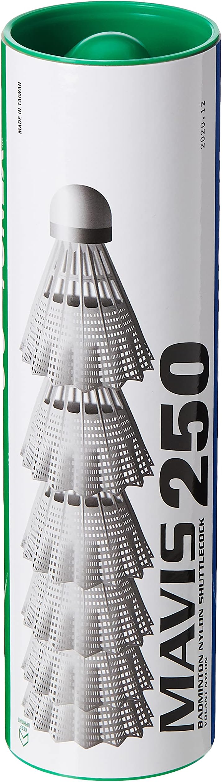 Yonex Mavis 250 Green Cap Slow Badminton Shuttlecock 6 Pack, White