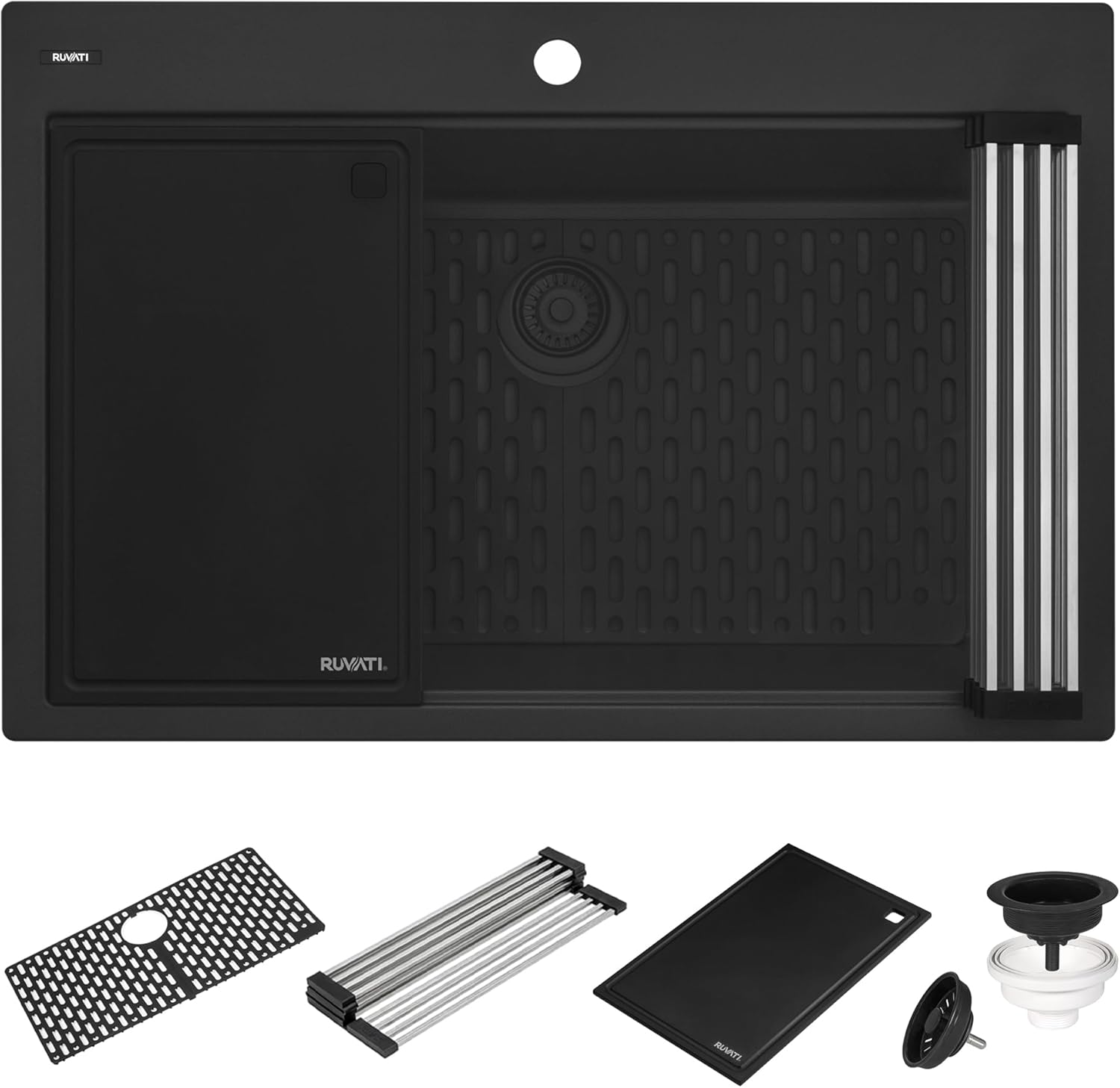 Ruvati 33-inch Granite Composite Quartz Workstation Matte Black Drop-in Topmount Kitchen Sink - RVG1306BK