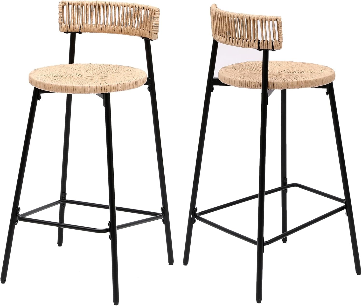 Counter Stools Set of 2 Handwoven Paper Rope Bar Stools Boho Round Dining Pub Chairs,for The Kitchen