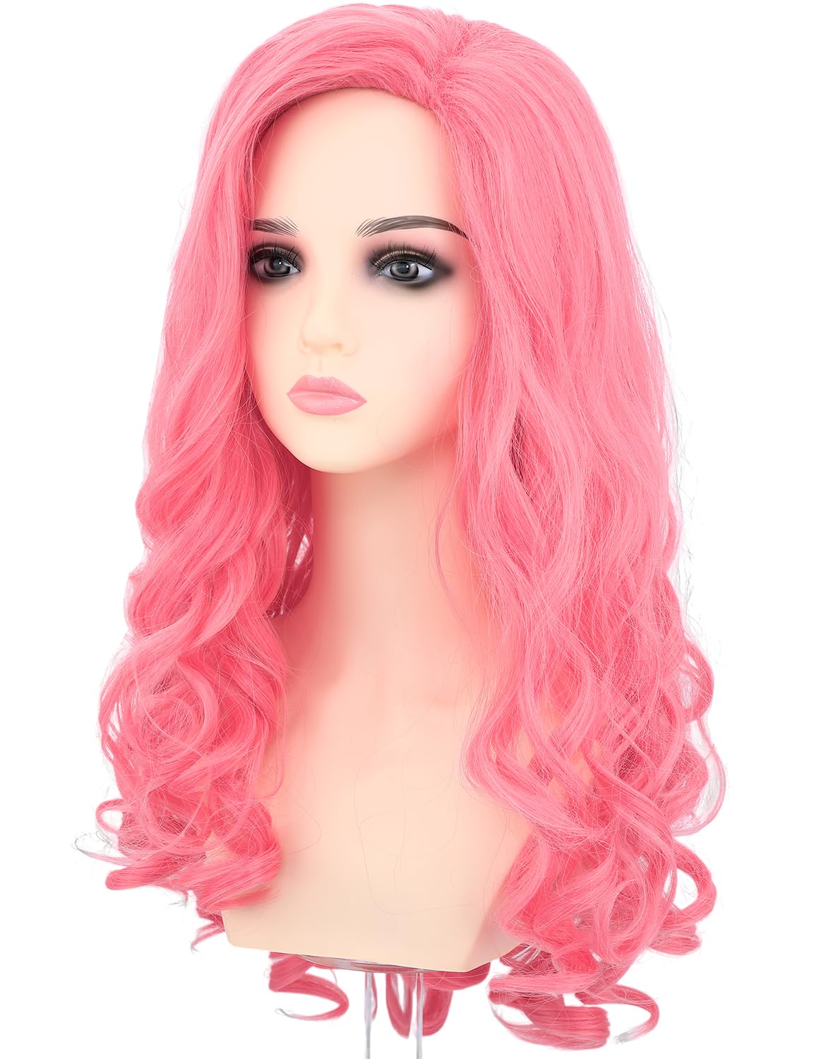 morvally Long Pink Wavy Wig for Women Costume Rose Pink Synthetic Hair Wigs for Adults Halloween Costume Cosplay (Adults)