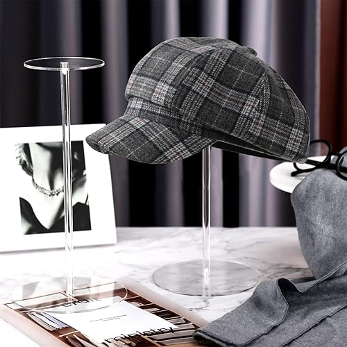 Miniatura 10 de Chunful 4 juegos de soporte de acrílico para pelucas, soporte de pedestal transparente, soporte para sombreros de béisbol, soporte cuadrado redondo
