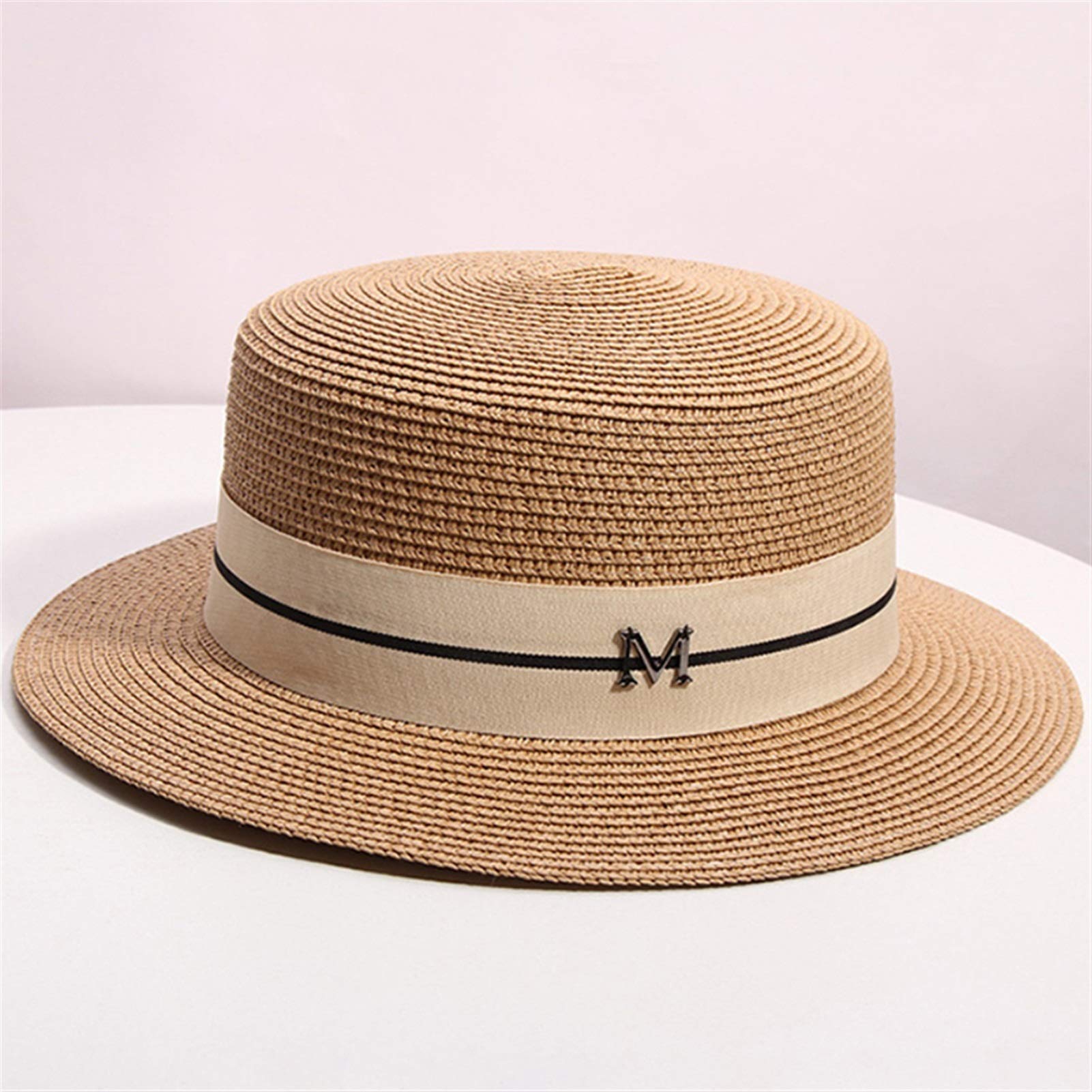 Chapeau de Soleil pour Femme Chapeau de Plage de Boater féminin d'été Large côté Panama Chapeau de Chapeaux de Chapeau de Dame Classique de Paille Chapeau d’été (Color : Beige, Size : One Size)