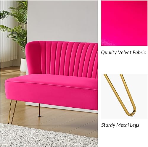 Miniatura 4 de HULALA HOME Sofá biplaza pequeño tapizado de terciopelo de 45 pulgadas, moderno sofá biplaza con patas de metal dorado, sofá de 2 plazas de