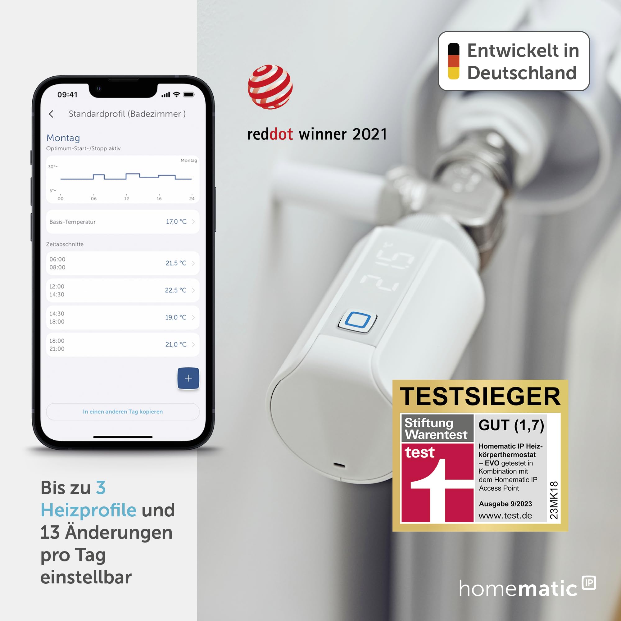 Homematic LP Smart Home termostat do grzejnika EVO, Biały, 53 x 55 x 94 mm