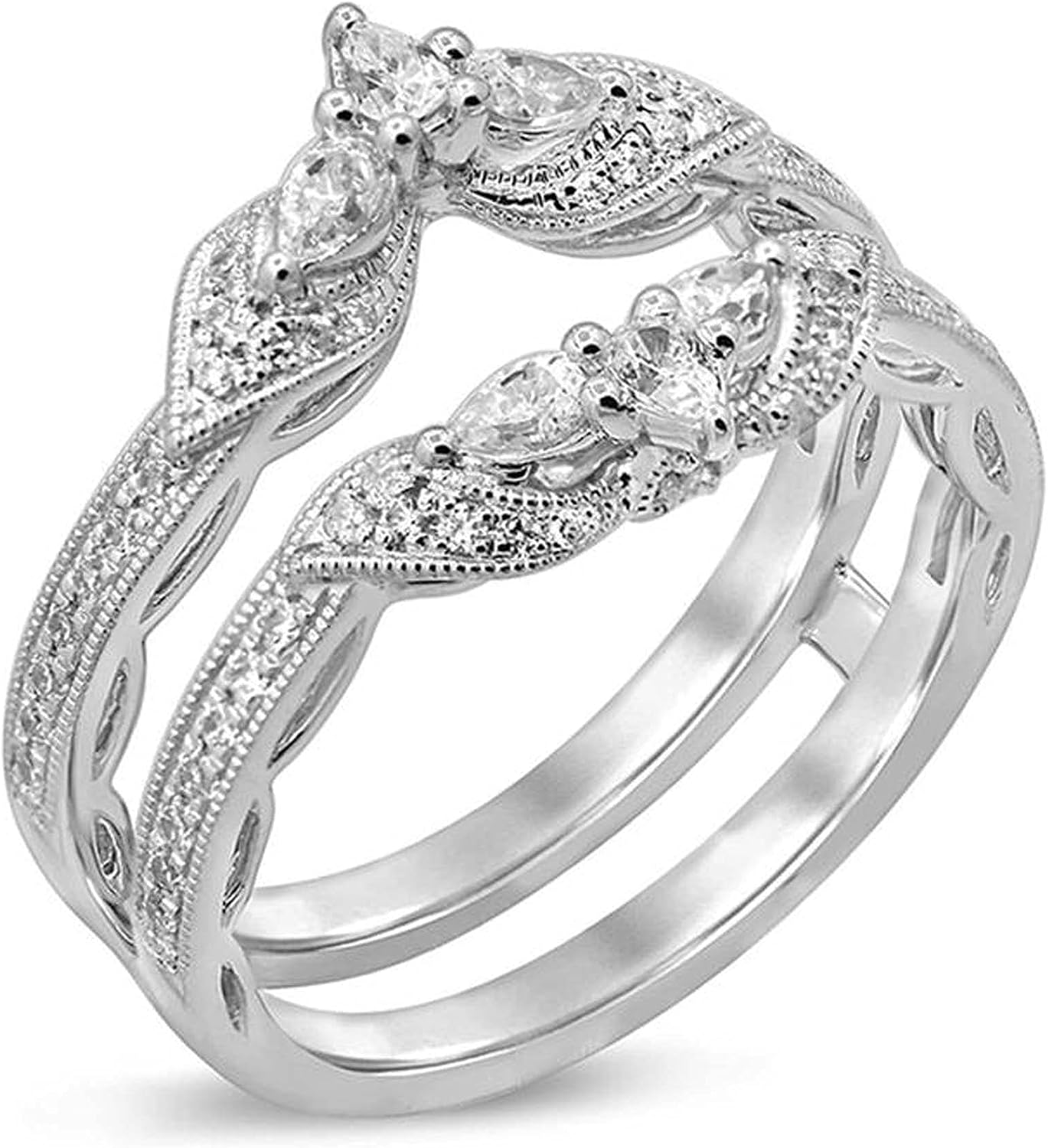 Pear & Round Cut D/VVS1 Diamond Double Crown Vintage Style Solitaire Enhancer Ring for Womens 925 Sterling Silver