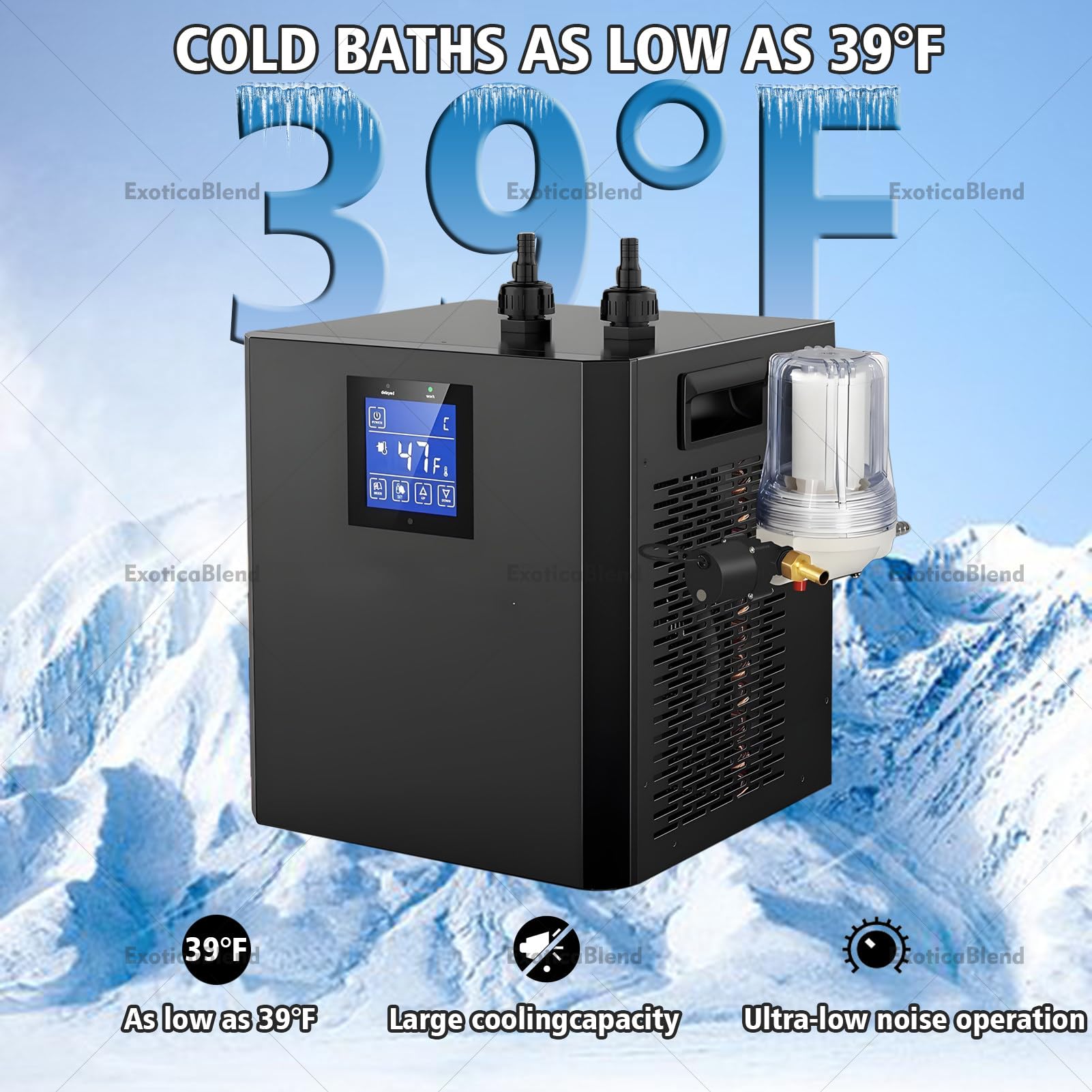 Eisbad-Wasserkühler für Kaltwasserbecken – 1/3 HP Kühlsystem mit externem Filter, Pumpe & isolierten Schläuchen – Mit Fernbedienung – Portables Kühlsystem zur Regeneration