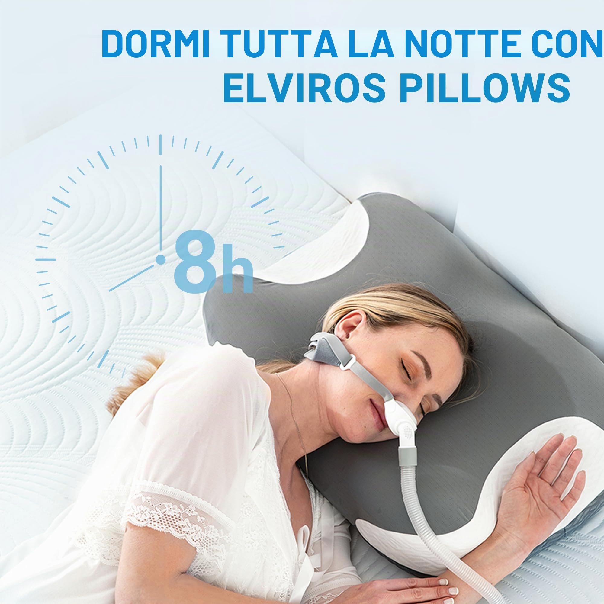 Elviros Cuscino ergonomico cervicale in memory foam con altezza regolabile per maschere CPAP, riduce le perdite d'aria e la pressione della maschera, ideale per chi dorme sul fianco e sulla schiena