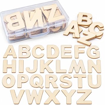 ilauke Wood Letters 4 Inch, 52Pcs Wooden Alphabet for Crafts, 3mm Thick