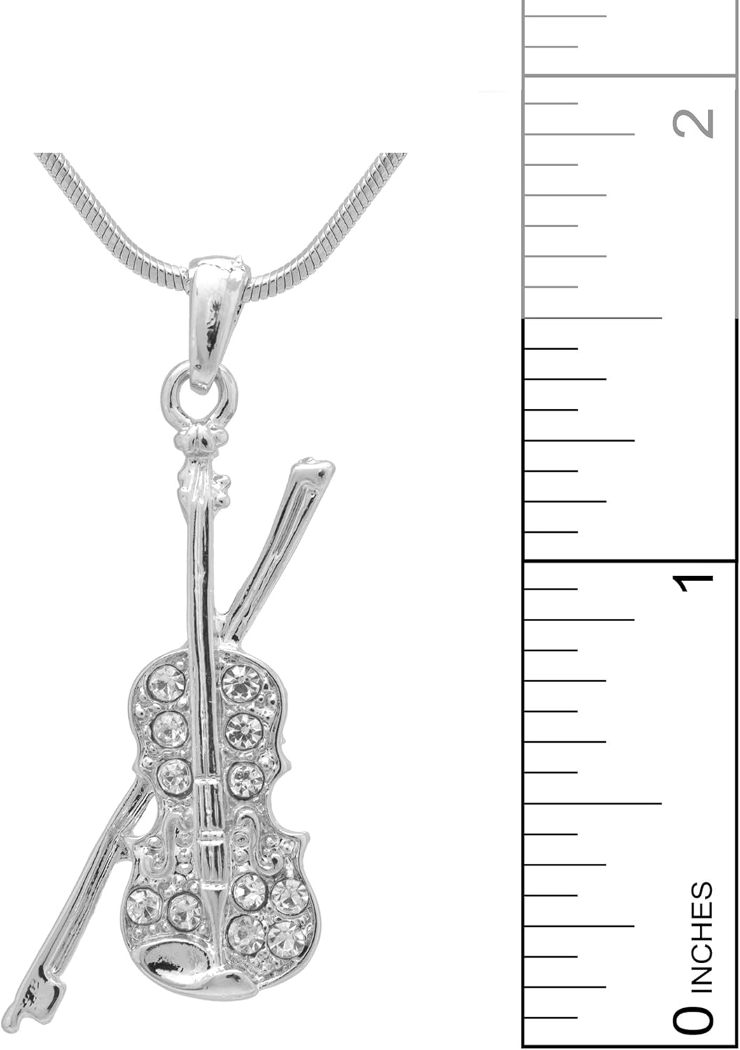 Spinningdaisy Silver Plated Crystal Violin with Bow Necklace - Image 3