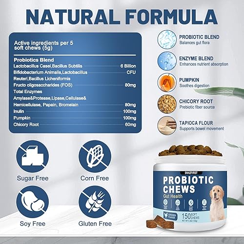 Miniatura 3 de SnazFirst Probióticos para perros, probióticos masticables para la salud digestiva y la salud intestinal, mejoran el sistema inmunológico, el