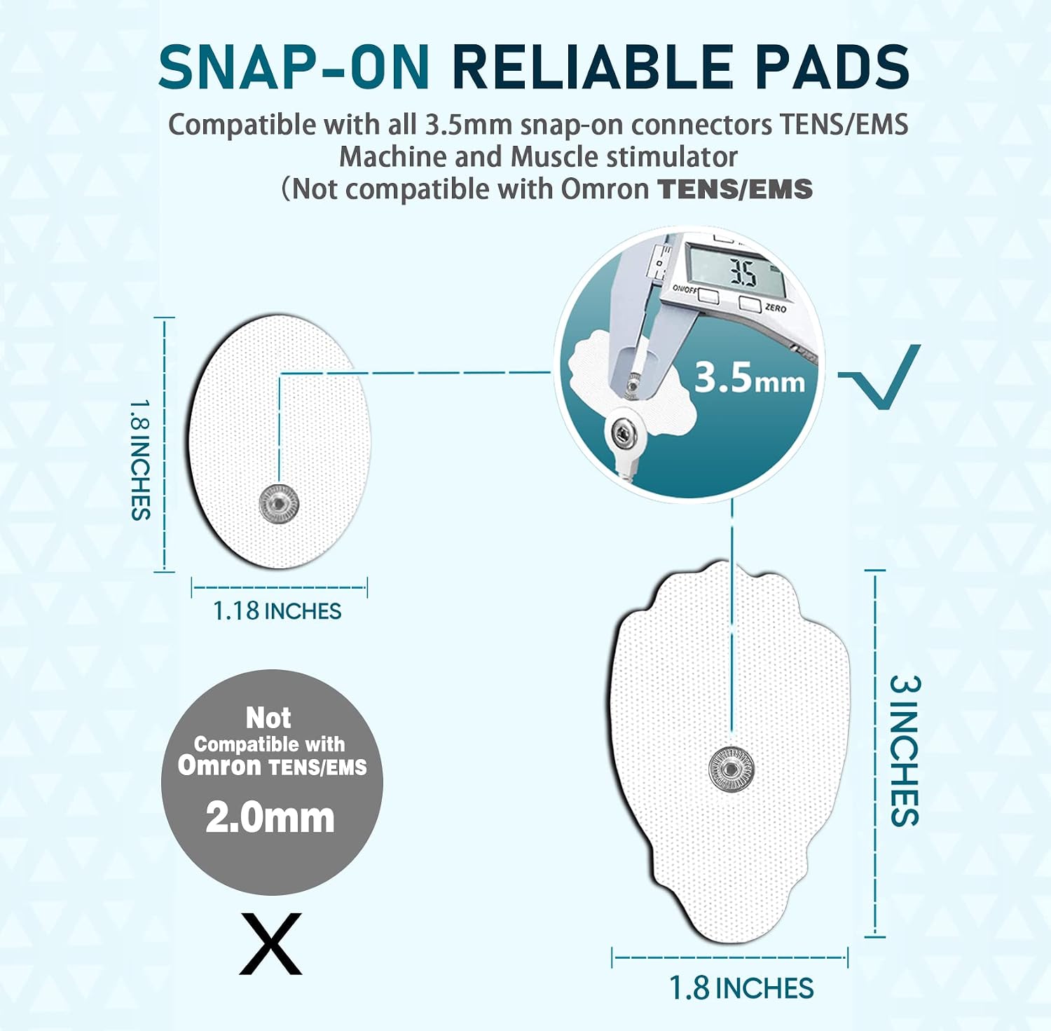 TENS Unit Replacement Pads Snap On TENS Unit Pads 22Pack Multiple Sizes Electrodes TENS Unit Pads Reusable 35-50 Times Self-Adhesive SM Electrodes,Compatible with TENS/EMS Muscle Stimulator Machine